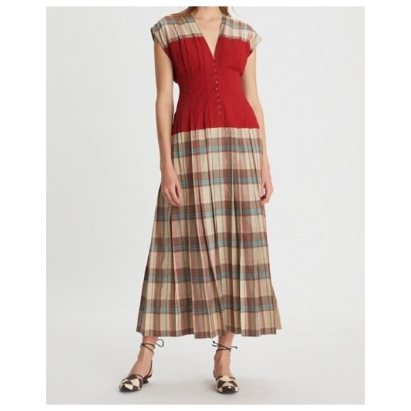 Tory Burch "Claire McCardell" Midi Dress | Size 2 | Red Madras Plaid - Picture 12 of 15